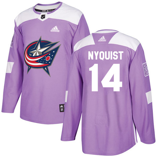 Adidas Blue Jackets #14 Gustav Nyquist Purple Authentic Fights Cancer Stitched NHL Jersey